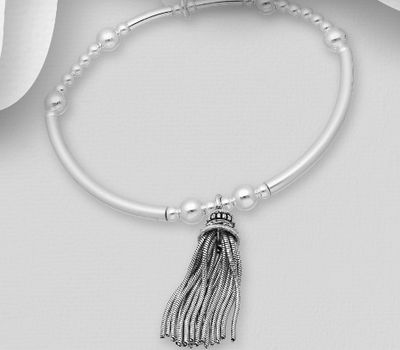 925 Sterling Silver Stretch Bracelet Featuring Tassel