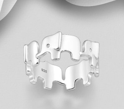 925 Sterling Silver Elephants Band Ring