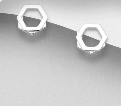 925 Sterling Silver Push-Back Hexagon Earrings