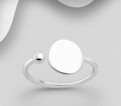 Malın səhifəsinə keç 925 Sterling Silver Adjustable Ring, Featuring Ball and Circle, Engravable