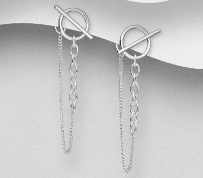 925 Sterling Silver Bar and Circle Push-Back Earrings