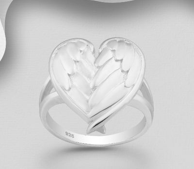 925 Sterling Silver Heart Shape Angel Wings Ring