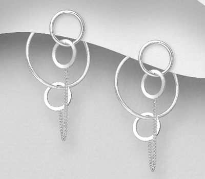 925 Sterling Silver Circle and Links Push-Back Earrings