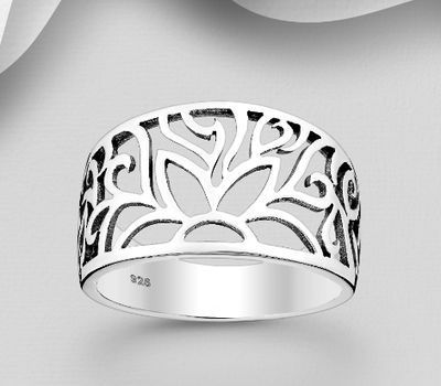 925 Sterling Silver Oxidized Flower Ring