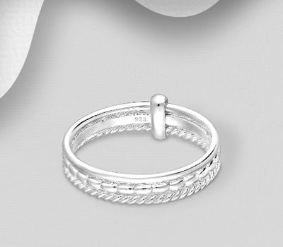 Set of 3 Sterling Silver Bound Band Rings with Different Patterns