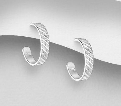 925 Sterling Silver Push-Back Earrings, Featuring Textured Pattern Design