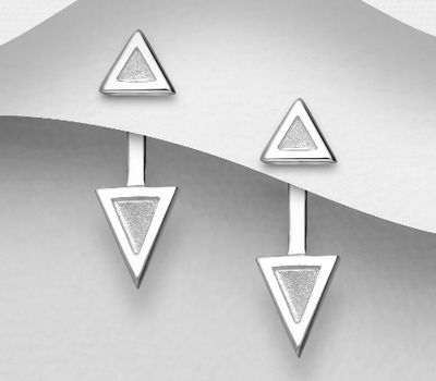 925 Sterling Silver Matt Triangle Jacket Earrings