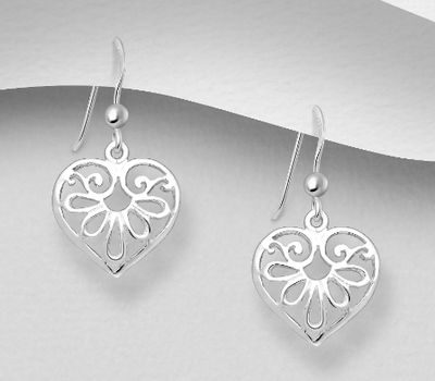 925 Sterling Silver Heart Swirl Hook Earrings