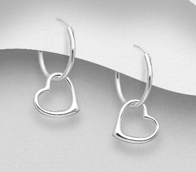 925 Sterling Silver Heart Hoop Earrings