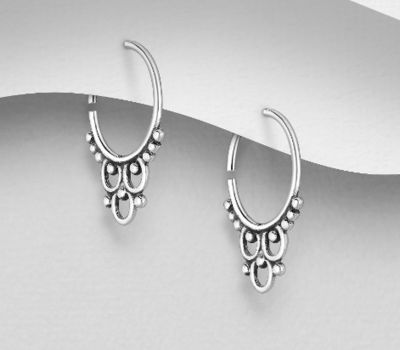 925 Sterling Silver Oxidized Hoop Earrings, Featuring Ball and Circle Designs