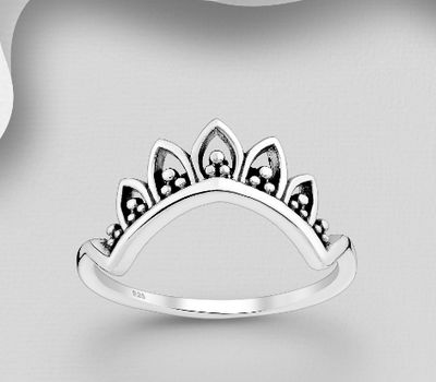 925 Sterling Silver Oxidized Crown Ring