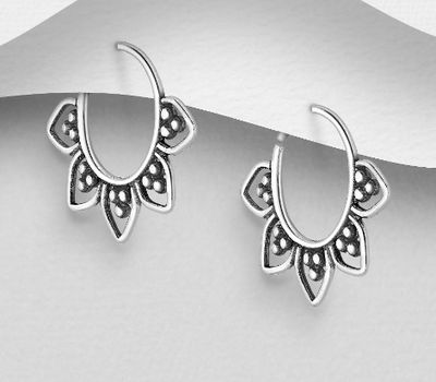 925 Sterling Silver Oxidized Ball Hoop Earrings