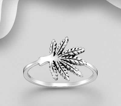 925 Sterling Silver Oxidized Leaf Ring