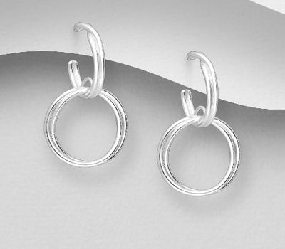 925 Sterling Silver Circle Links Push-Back Earrings
