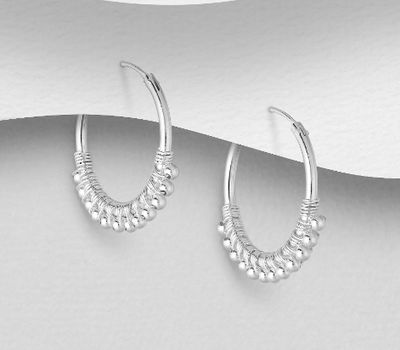 925 Sterling Silver Hoop Earrings Beaded With Silver Ball