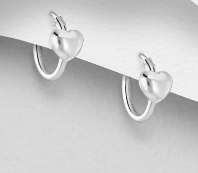925 Sterling Silver Hoop Earrings With Heart Charm Attached