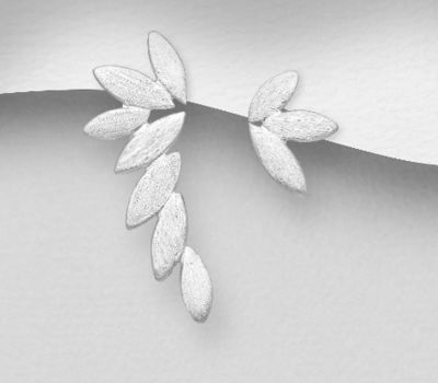 925 Sterling Silver Matt Leaf Push-Back Earrings