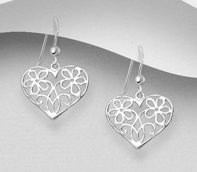 925 Sterling Silver Flower & Heart Hook Earrings