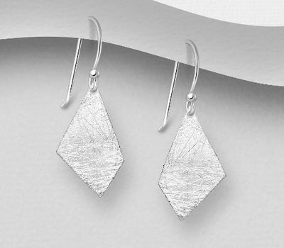 925 Sterling Silver Abstract Matt Brush-Finish Hook Earrings