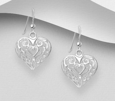 925 Sterling Silver Heart Hook Earrings