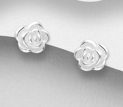 925 Sterling Silver Rose Push-Back Earrings