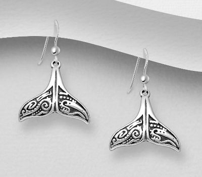 925 Sterling Silver Oxidized Whale Tail Hook Earrings