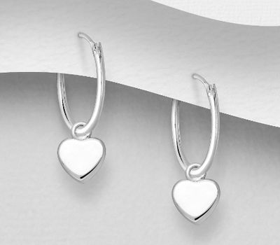 925 Sterling Silver Heart Hoop Earrings