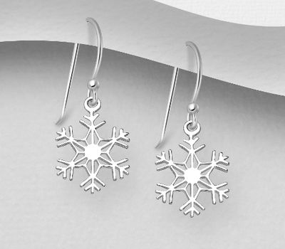 925 Sterling Silver Snowflake Hook Earrings
