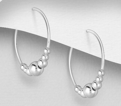 925 Sterling Silver Open Hoop Earrings With Ball Beads