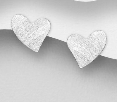 925 Sterling Silver Matt Heart Push-Back Earrings