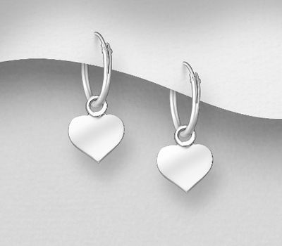 925 Sterling Silver Heart Hoop Earrings