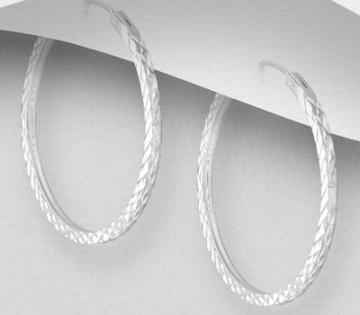 925 Sterling Silver Diamond Cut Pattern Hoop Earrings
