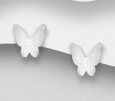 925 Sterling Silver Matt Butterfly Push-Back Earrings