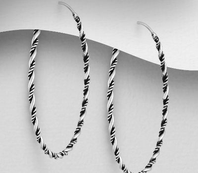 925 Sterling Silver Oxidized Twisted Hoop Earrings