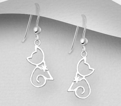 925 Sterling Silver Cat Hook Earrings