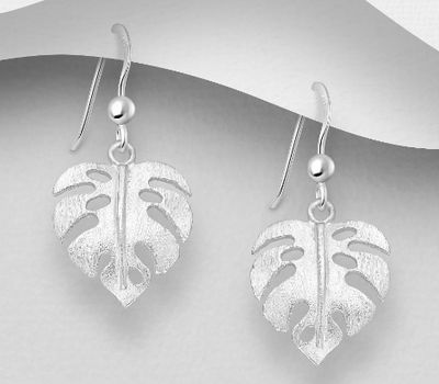 925 Sterling Silver Matt Leaf Hook Earrings