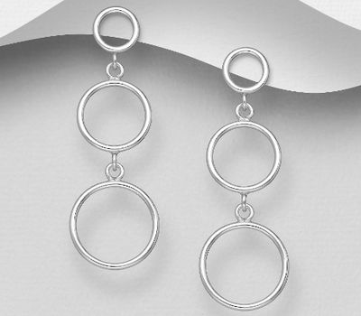 925 Sterling Silver Circle Links Push-Back Earrings