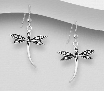 925 Sterling Silver OxidizedDragonfly Earrings