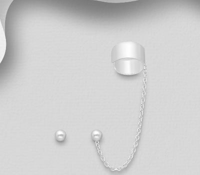925 Sterling Silver Ball Push-Back Earring and Ear Cuff