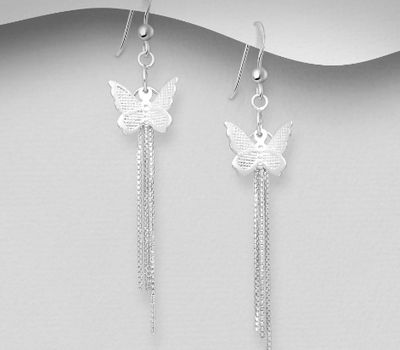 925 Sterling Silver Butterfly Dangle Hook Earrings