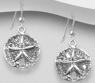 925 Sterling Silver Sand Dollar Hook Earrings