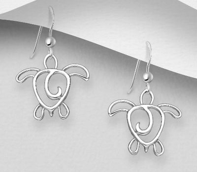 925 Sterling Silver Turtle Hook Earrings