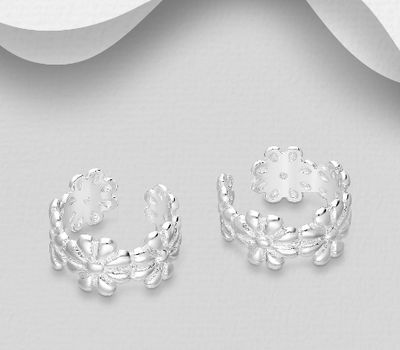 925 Sterling Silver Flower Ear Cuffs