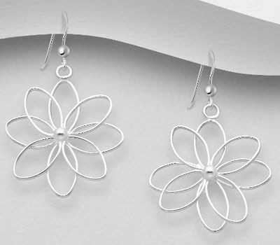 925 Sterling Silver Flower Wire Hook Earrings