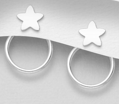925 Sterling Silver Circle and Star Jacket Earrings