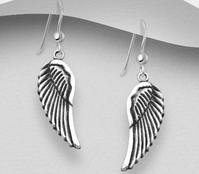 925 Sterling Silver Oxidized Wings Hook Earrings