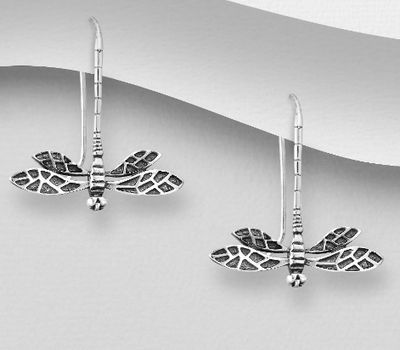 925 Sterling Silver Dragonfly Hook Earrings