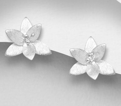 925 Sterling Silver Matt Flower Push-Back Earrings
