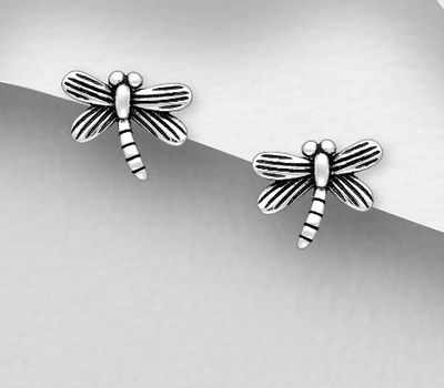 925 Sterling Silver Oxidized Dragonfly Push-Back Earrings