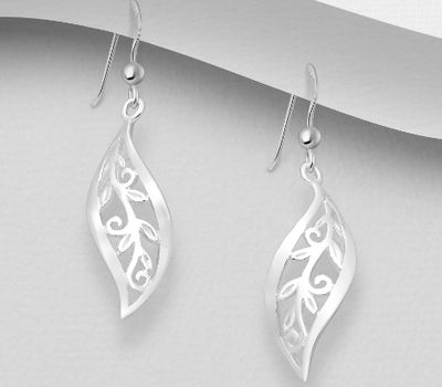 925 Sterling Silver Leaf Hook Earrings
